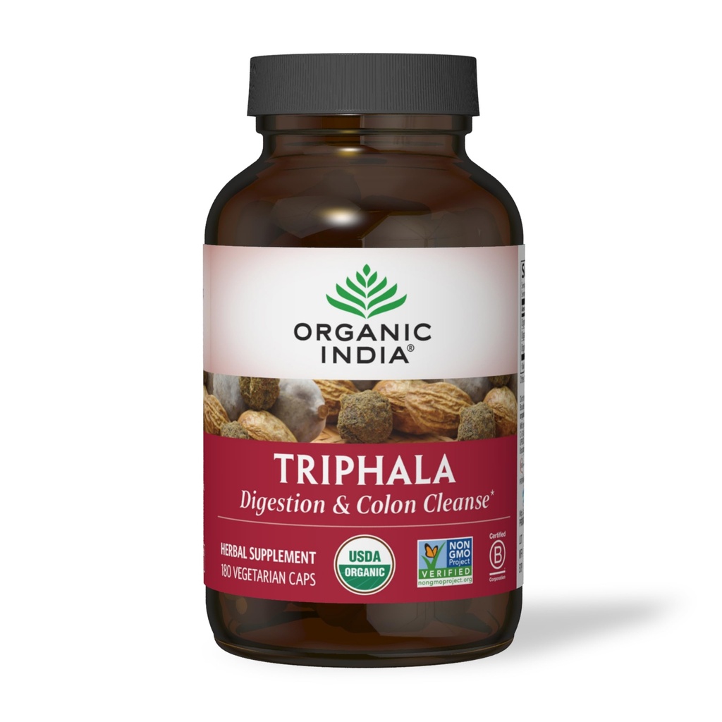 ORGANIC INDIA Triphala Kapsułki Organiczne - Herbal Supplement with Amla, Bibhitaki, Haritaki, Trawienie i Wsparcie Colon, Wsparcie immunologiczne System, Adaptogen, Wegan, USDA Certified Organic - 180 Kapsułki