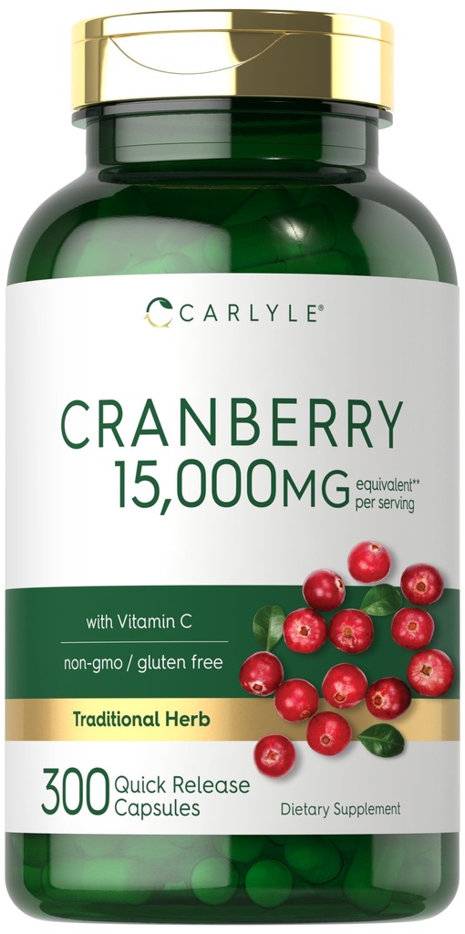 Carlyle Cranberry Pills 15000mg XI124; 300 kapsułki XI124; Herb Extract Supplement XI124; dla kobiet i mężczyzn XI124; z witaminą C XI124; Non-GMO & Gluten Free