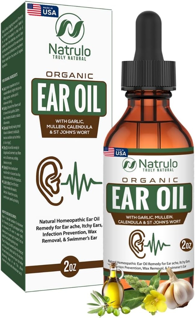 Organiczny olej z ucha do infekcji ucha - Naturalne krople do ucha ból ucha, pływacki Uszy & Wosk Usuwanie - Dzieci, Dorośli, Baby & Dog Earache Remedy - Uszy krople z Mullein, Czosnek Made in USA