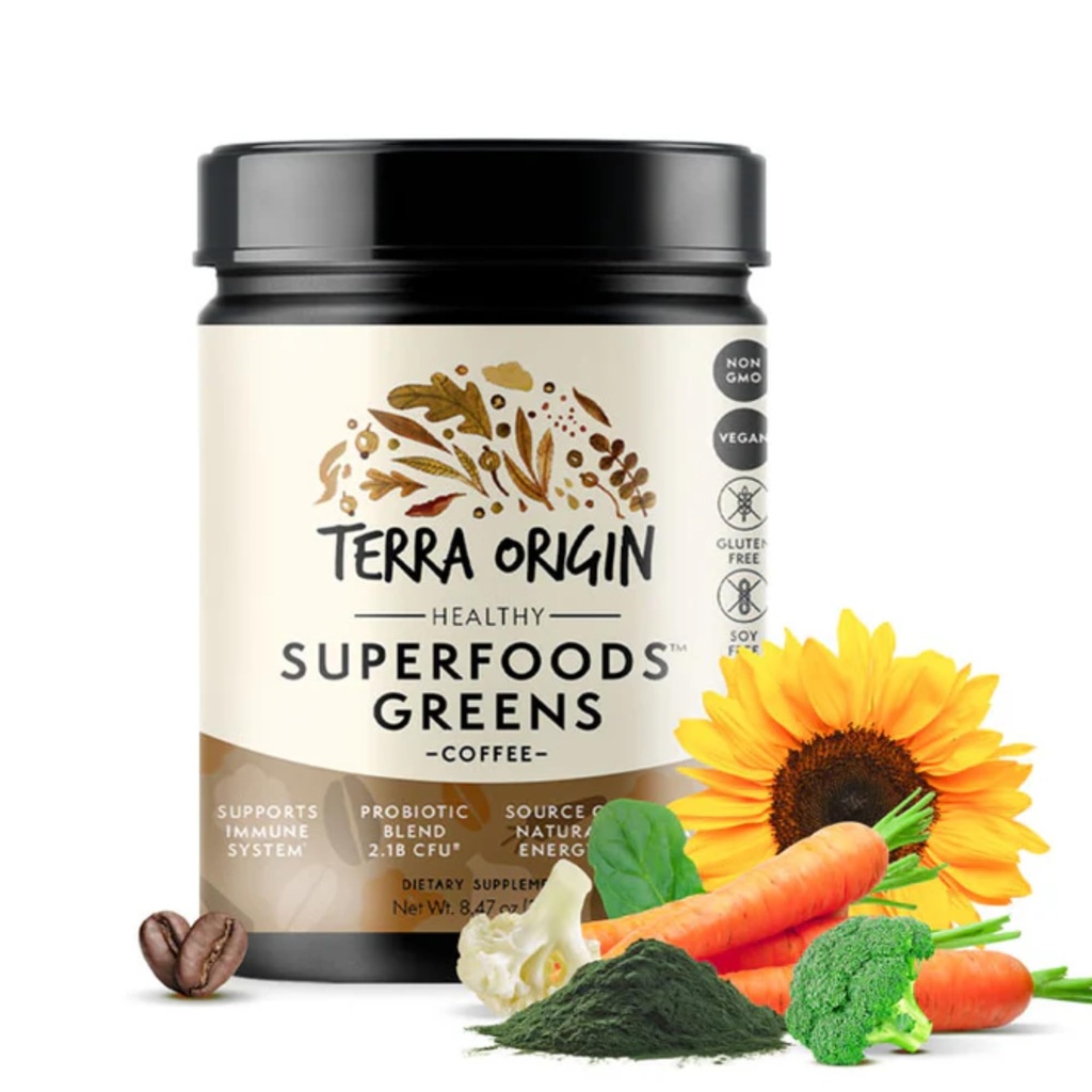 TERRA ORIGIN Superfoods Zielone Zmiksować immunologiczne i pokarmowe Wsparcie 124; Organiczny suplement roślinny z Tumerykiem, Otyczek mleka, Zielona herbata, Chlorella Agregat 124; Non-GMO, Gluten- Free, Wegan Agregat 124; Kawa 124; 30 Służenie