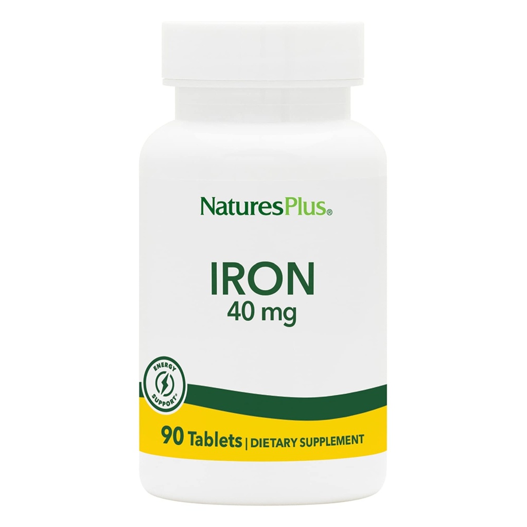 NaturesPlus Żelazo - 40 mg, 90 Tabletki - Wegetarianin, Gluten Free - 45 Służb