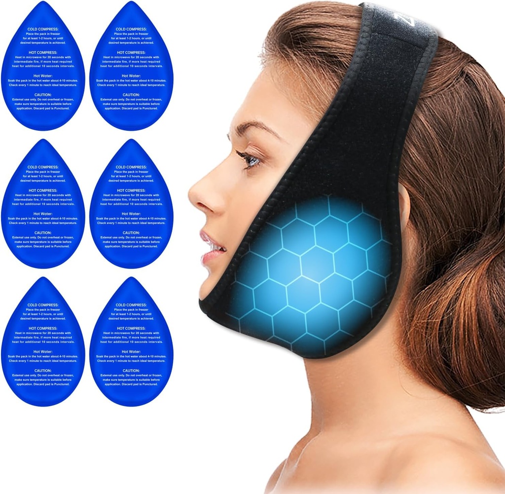 ZNÖCUETÖD Wisdom Teeth Ice Pack Face Wrap for Wisdom Teeth Usuwanie bólu zęba, TMJ, Jaw Ice for Face Oral Surgery, Implant dentystyczny z 6 wielokrotnego użytku Gorące zimny żel
