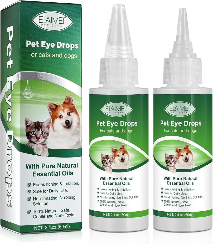 Krople do oczu dla psów i kotów, łagodna formuła Dog Eye Drops, Flush & Soothe Rozdrażnienia oczu Wspomaga infekcje oczu Relief Eye Cleaner, - Pet Eye Gentle Care Supplement Cats Drops for Eyes - 4.04 fl oz