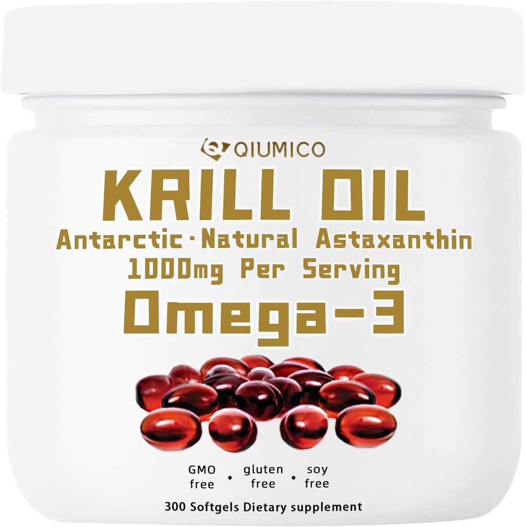 Suplement do oleju z kryla antarktycznego, bogaty w Omega- 3 EPA, DHA i Astaksantynę, 1000mg na Podawanie, Suplement do Serca i Odporności, 300 żel soft-
