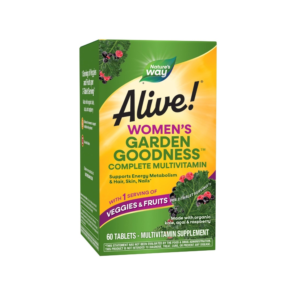 Nature 's Way Alive! Garden Goodness Multivitamin dla kobiet, High Potency B- Witaminy do wspierania energii komórkowej *, 1 Podawanie warzyw i owoców * *, 60 Tabletki