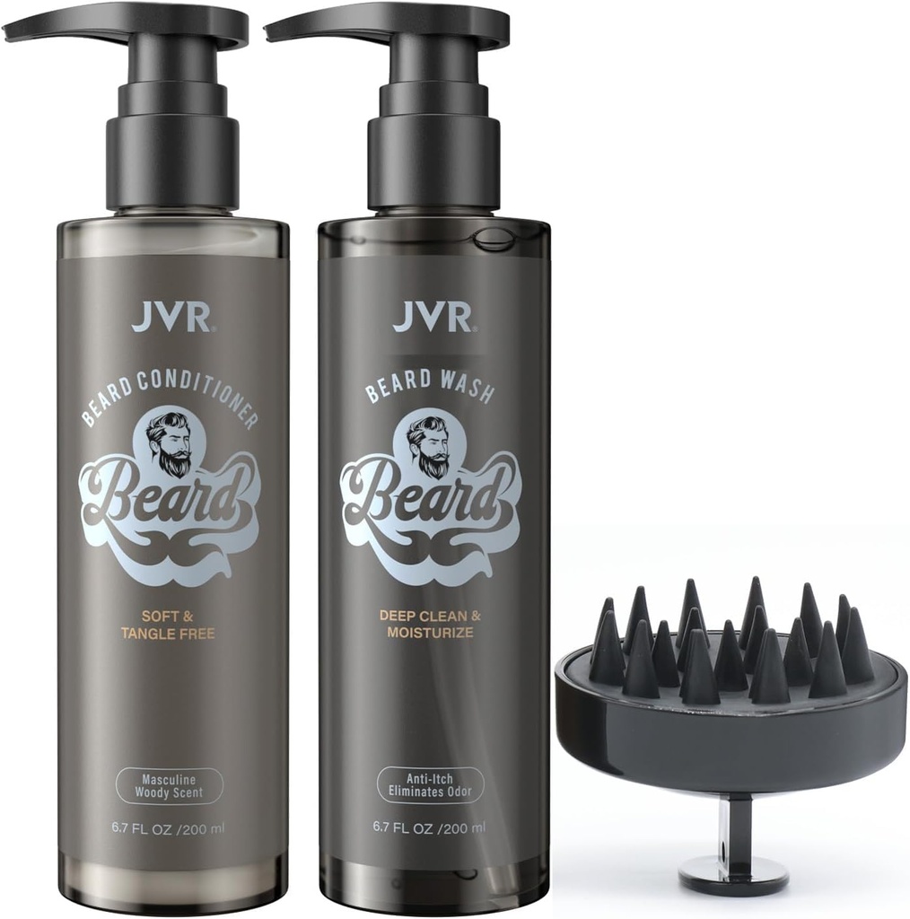 JVR Myjnia i detergent do brody dla mężczyzn, Beard Shampoo Cleanse and Reduces Frizz, Soften & Signistens, Organic with Coconut, Aloe, Zapewnia Shine for Dry & Grube Beards, Opieka nad brodami (6.7oz)