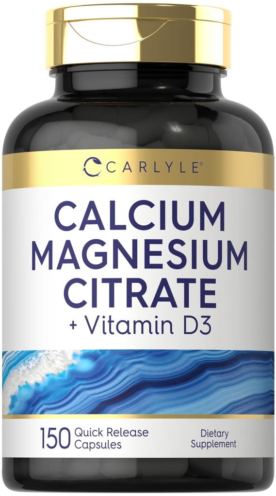 Carlyle Wapnia Magnezu Cytrynian z witaminą D3 Bis 124; 150 Kapsułki 124; Non- GMO & Gluten