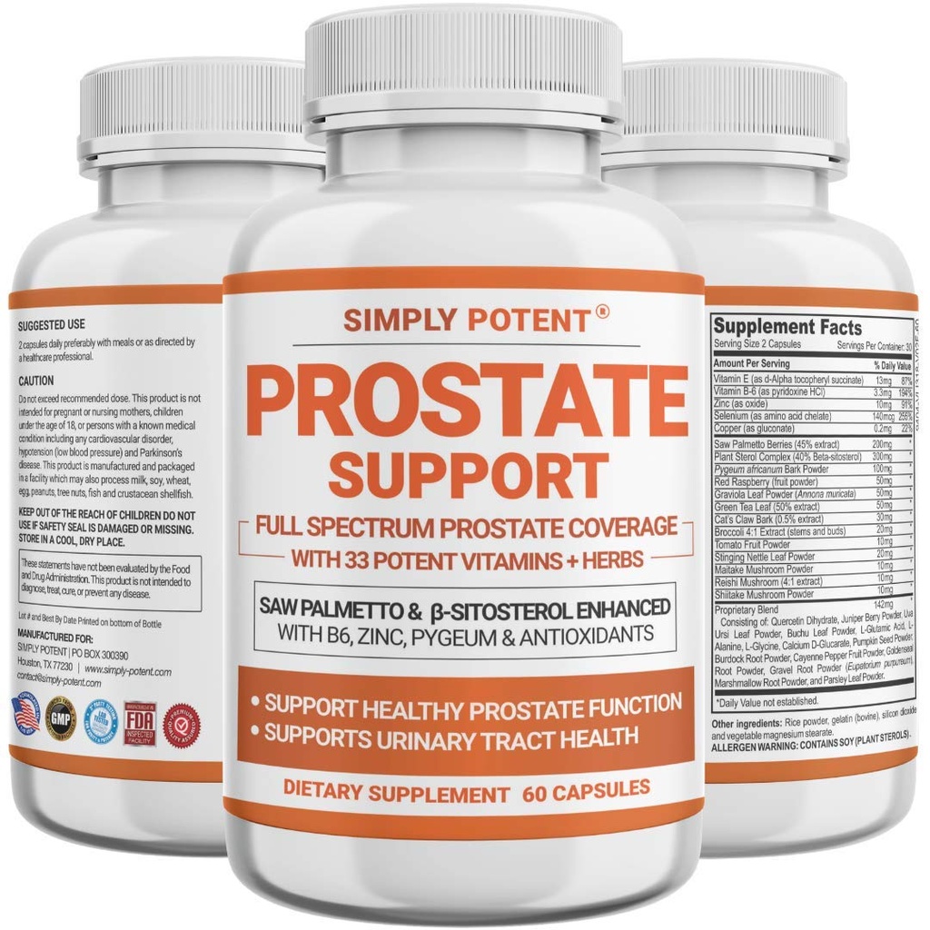 Prostate Supplements for Men, Saw Palmetto Prostate Health Support w / 33 Vitamin & Herbs - Beta Sitosterol Plus B6, Selenium & Cynk dla Zdrowej Częstotliwość oddawania moczu & Przepływ & Odpowiedni sen (60 Kapsułki)
