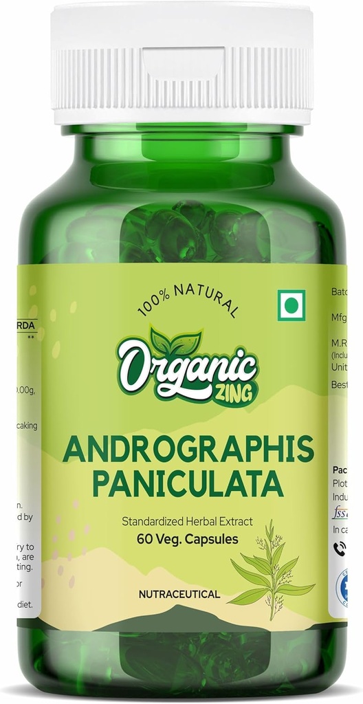 Organiczny suplement ZING Andrographolide - ekstrahowany z Andrographis paniculata - Vegan & Gluten- Free - 60 kapsułek, 400mg każdy