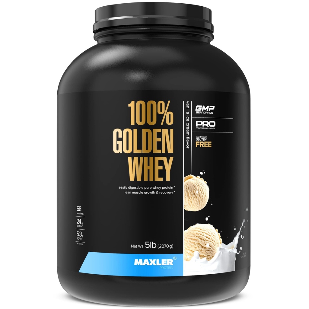 Maxler 100% Golden Whey Protein - 24g protein per serving - Premium protein serwatkowy proszek do ćwiczeń przedpost - Fast- Absorbujący koncentrat serwatki, izolacja i hydrolizat mieszanki - Vanilla Ice Cream 5 lb