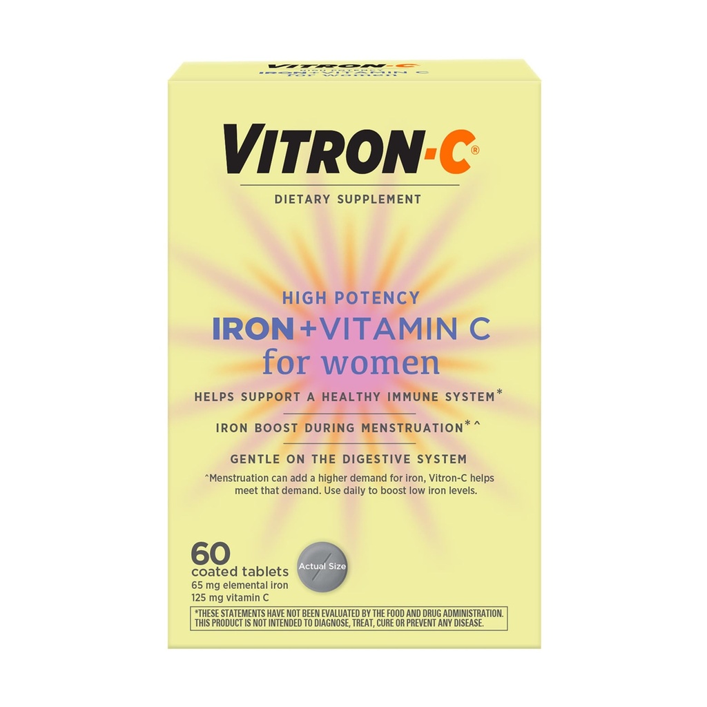 Suplement Żelaza Vitron- C dla kobiet z witaminą C, do produkcji czerwonych krwinek i wsparcia immunologicznego, 60