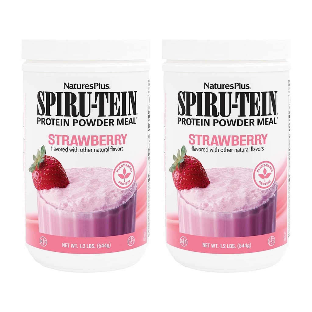 NaturesPlus SPIRU- TEIN, Truskawka - 1,2 kg, Opakowanie 2 - Wstrząs białkowy oparty na plantacji - Non-GMO, Wegetarianin, Gluten Free - 32 Sługi ogółem