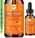 Sea Moss Liquid Drops - Organic Irish Sea Moss Raw Gel z Burdock Root, Tumeric, Spirulina, Seaweed Moss Gel Suplement do Gut Health & Antyoksydant Supports - 2 Fl Oz