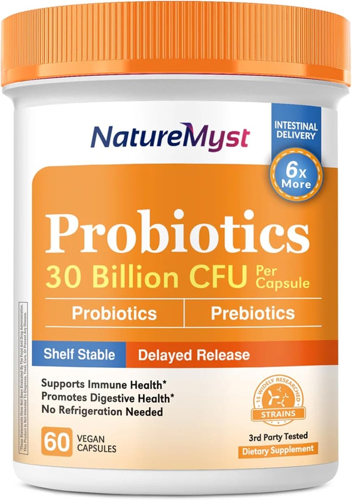 Probiotyki, 30 Miliard CFU, 15 Szczepów, z Prebiotykami dla mężczyzn i kobiet, Gut Health, Immune & Digestive Support, Szafka Stabilna, Opóźnione Release, 60 Czapki Wegan