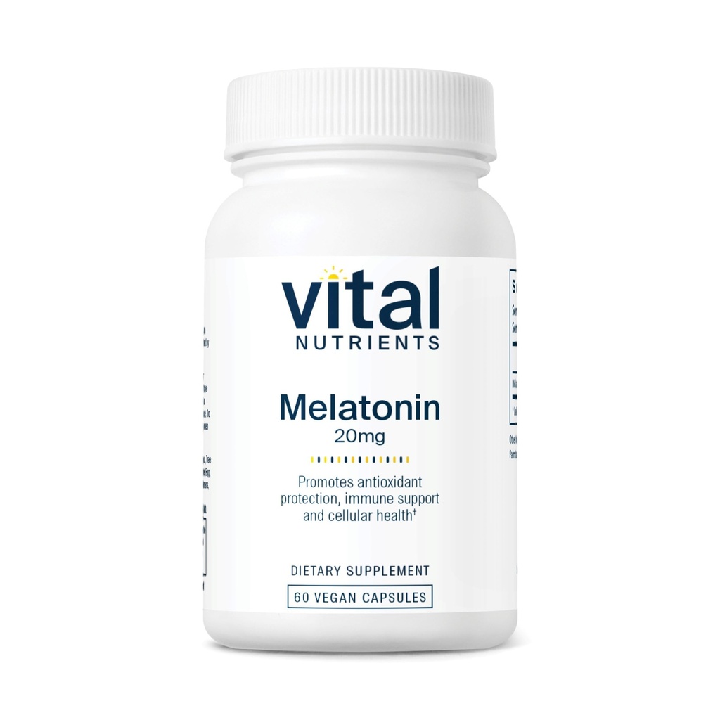 Vital Nutrigents Melatonin 20mg Españan 124; Vegan Españan 124; Suplement do snu, aby wspierać naturalny cykl uśpienia organizmu * España 124; Gluten, Dairy, Soy Free España 124; 60 Kapsułki