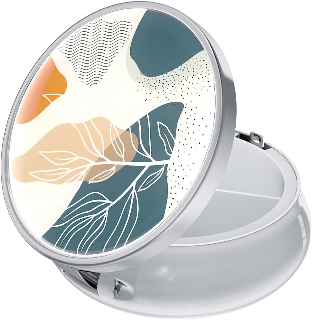Rouidr Pill Box, 3 Cometude Medicine Pill Case, Small Metal Travel Medicine Box for Purse & Pocket, Silver, Abstract Boho Leaf