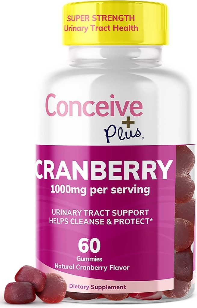 CONCEIVE PLUS Gummeje żurawinowe - 1000mg Siła Żurawinowe Gummy Witaminy, Zdrowie moczu, 60 Gummy Count, 30 Day Supply