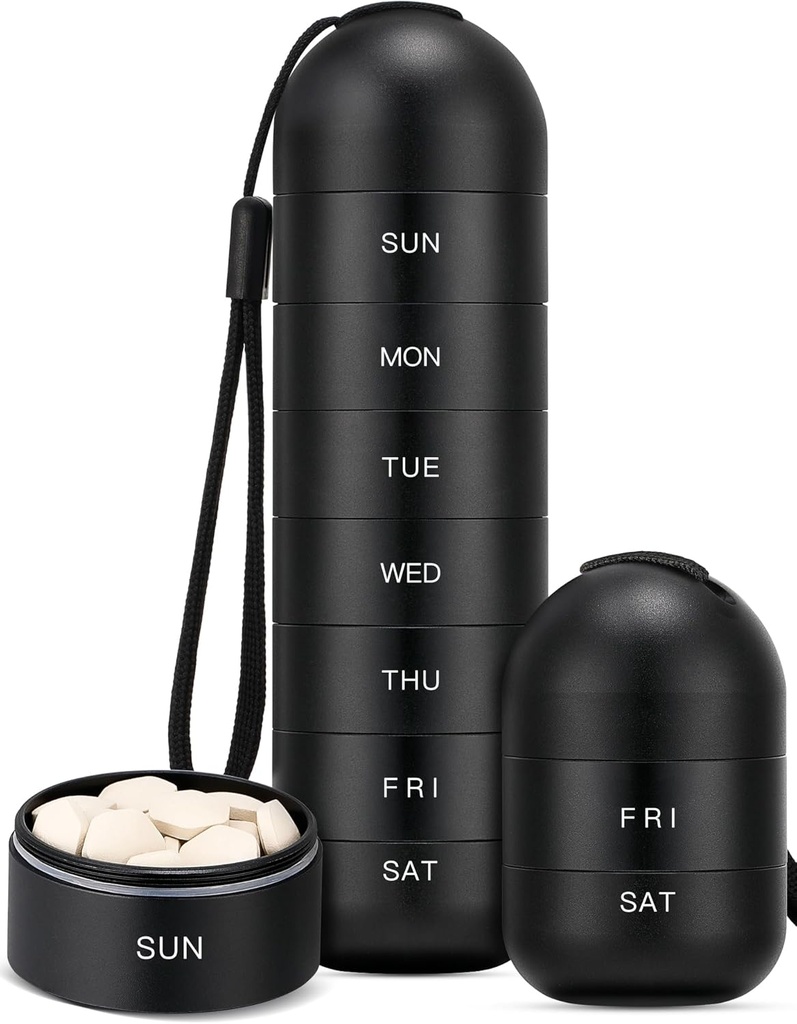 Zannaki Upgrade Dużego Metal Travel Pill Organizator, Waterproof Weekly Pill Box, Przenośne Aluminium Alloy Pill Case Container, BPA Free 7 Daily Medicine Organizer Holder for Witamina, Pigułki, Suplement