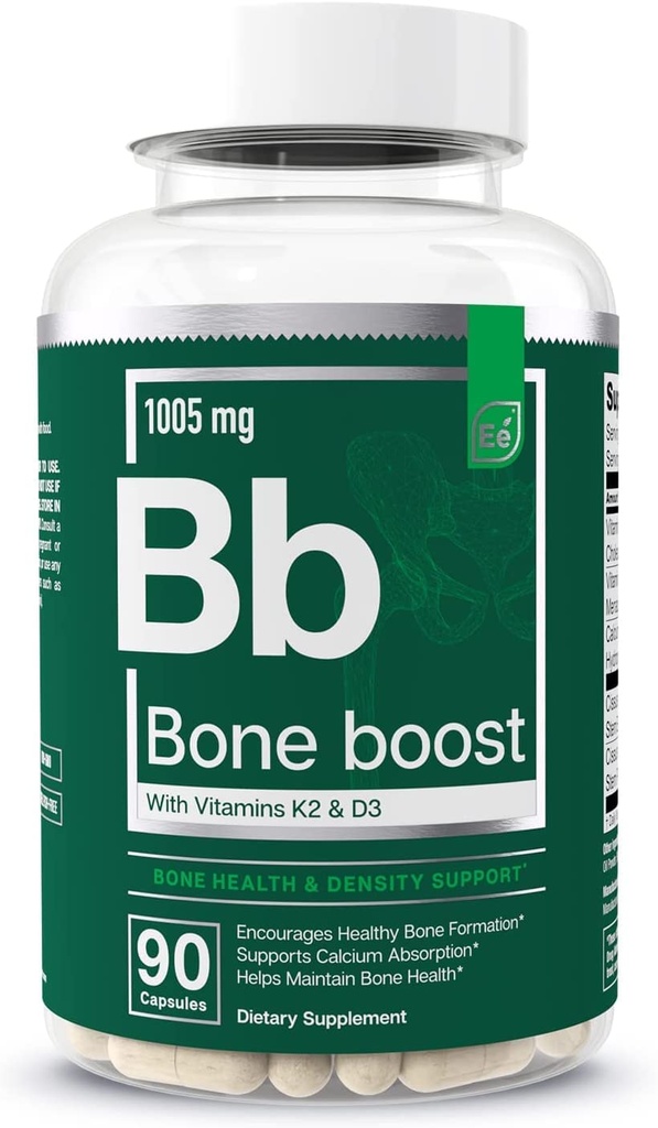 Esencjonalne elementy Bone Boost Bone Health Supplement - Support kości i suplement wapnia z witaminą D 3, K2, Cissus Quadrangularis dla wytrzymałości kości - 90 Kapsułek (30 Day Supply)