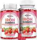 Żelazne żeberka - z wapniem, cynkiem, folianem i witaminą B12, C, B6 dla dorosłych i dzieci - Blood Builder & Energy Support for Iron Deficiency, Anemia, Wegan - 2 Pack Strawberry Flavour, 60 Gummies