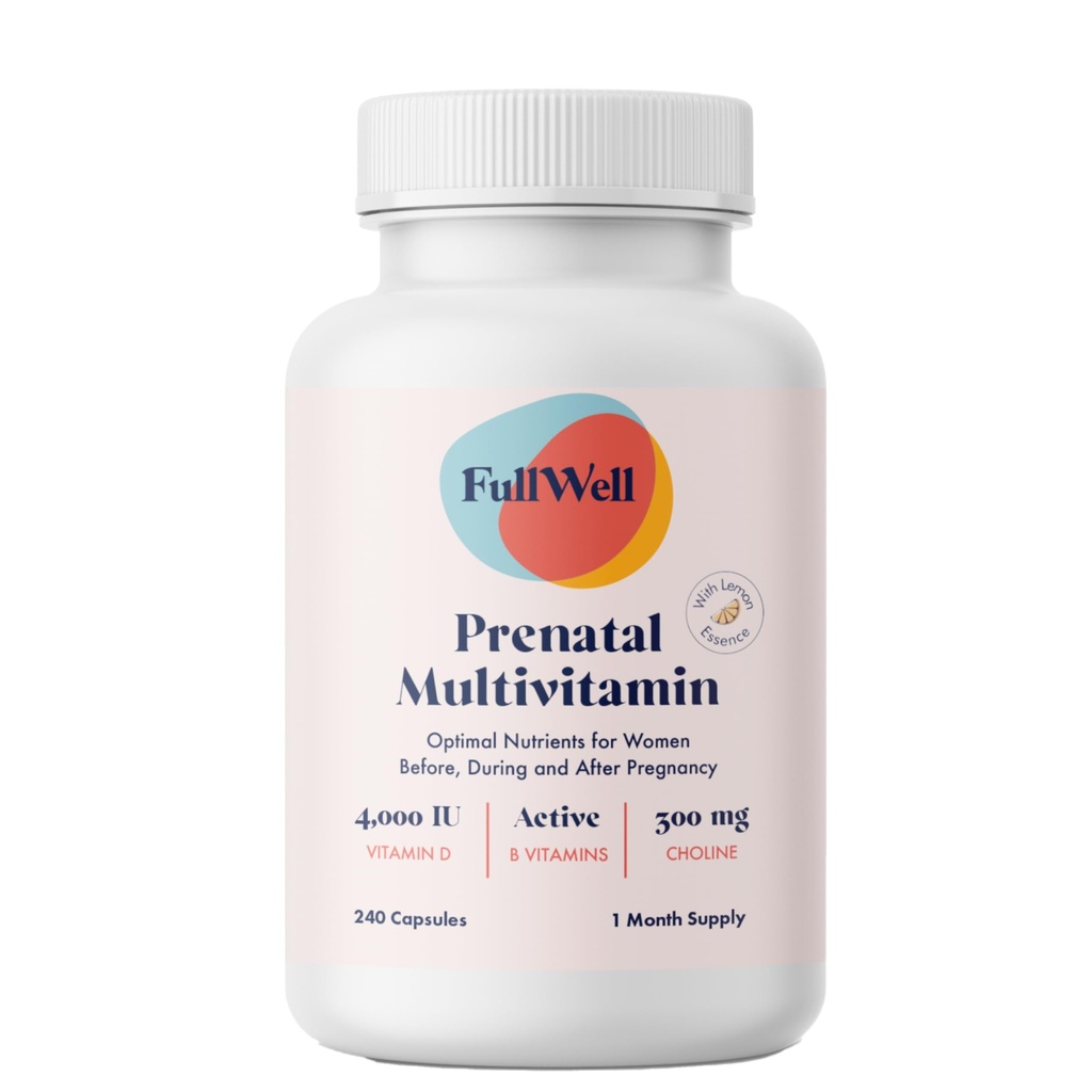 FullWell Witaminy prenatalne Lemon Belize 124; cholina, folian, witamina D do wzrostu płodu, rozwój mózgu Belize 124; 26 Vital Nutrivents Belize 124; Dietitian- sformułowane, OBGYN zalecane, nie-GMO, Trzecia strona testowana, 30 Służenie