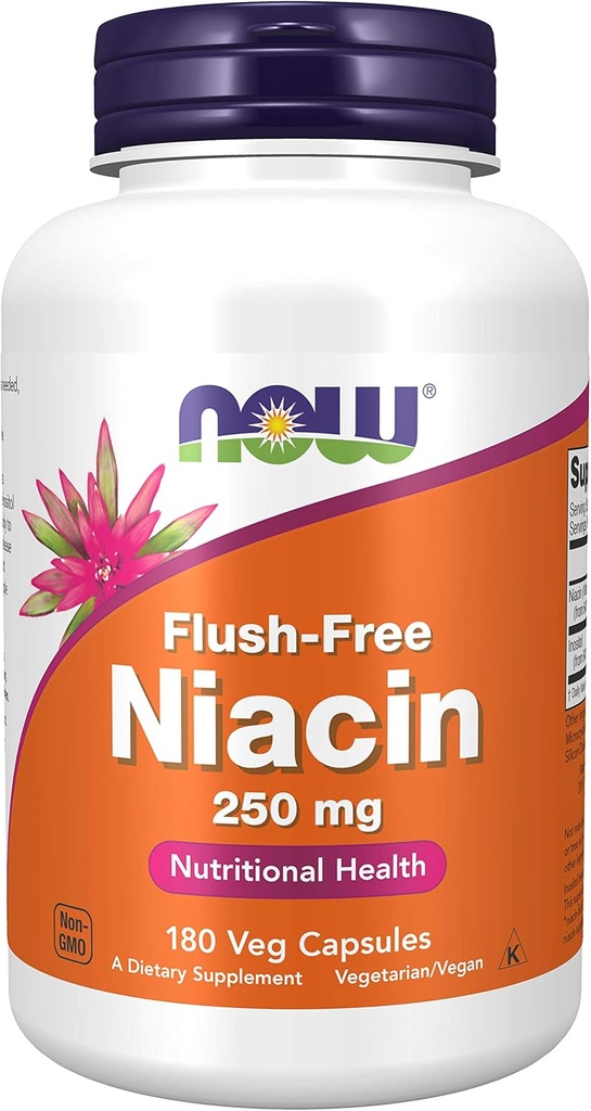 Niacyna, FLUSH DARMOWY 250 mg, 180 Czapek przez Now Foods (Opakowanie po 3)