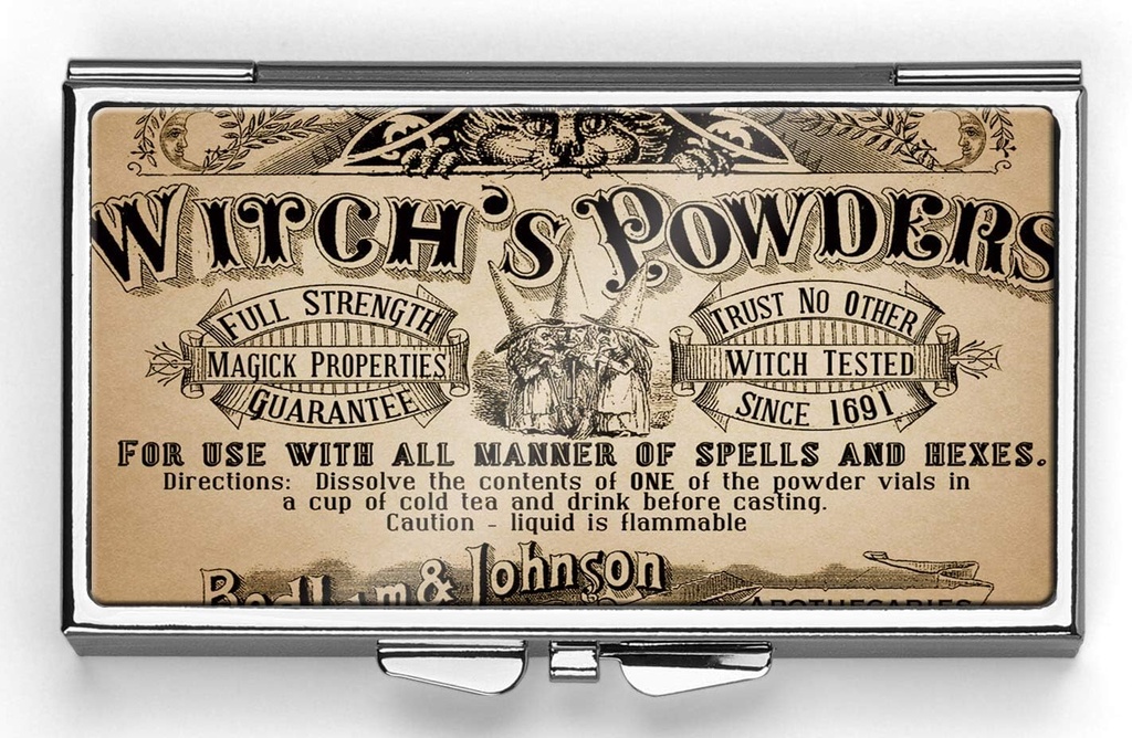 Vintage Witch 's Panders Pill Box Compact prostokąt 7 dzień Pill Box Pill Case Pill