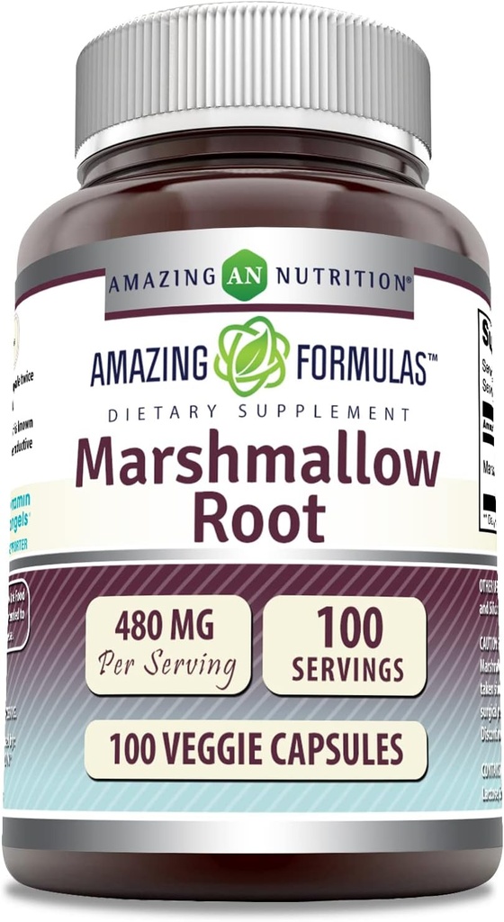 Amazing Supplement Marshmallow Root Supplement Agregat 124; 480 Mg Per Serving Agregat 124; 100 Veggie Capsules Agregates 124; Non- GMO Agregat 124; Gluten Free Agregat 124; Made in USA