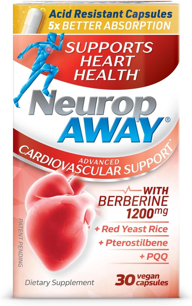 NeuropAWAY Wsparcie układu sercowo- naczyniowego 30ct 1200mg Berberine PQQ Red Yeast Rice Pterostilbene