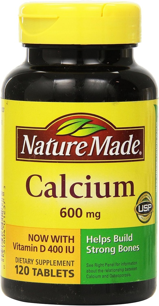 Nature Made Wapń 600 mg z witaminą D3 do wsparcia immunologicznego, Tabletki, 60 Hrabia, pomaga wspierać wytrzymałość kości (Opakowanie po 3)