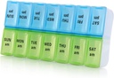7 Day Cotygodniowy Pill Organizator Dużych Codziennych Pill Organizer 2 razy dziennie, AM PM Pill Case, Day Night Pill Container 7 Day 14 Komory dla Pill Vitamine Medication (Niebieski + zielony)