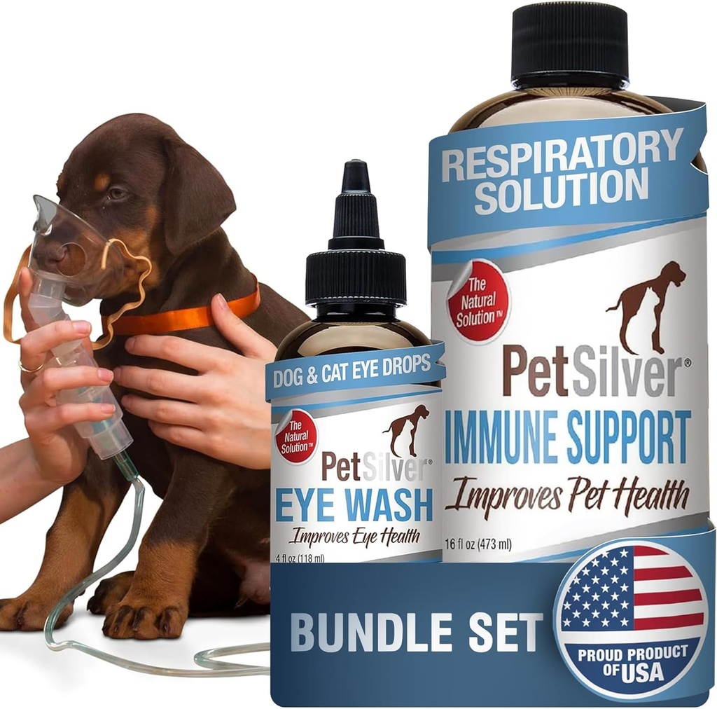 PetSilver - Wsparcie immunologiczne (16 fl oz) i Mycie oczu (4 fl oz) z Opatentowaną srebro chelatowane - Alergie, Sinus & Cough Leczenie - Czyszczenie oczu i rozdarcia rozpływu dla kotów i psów - Made in USA