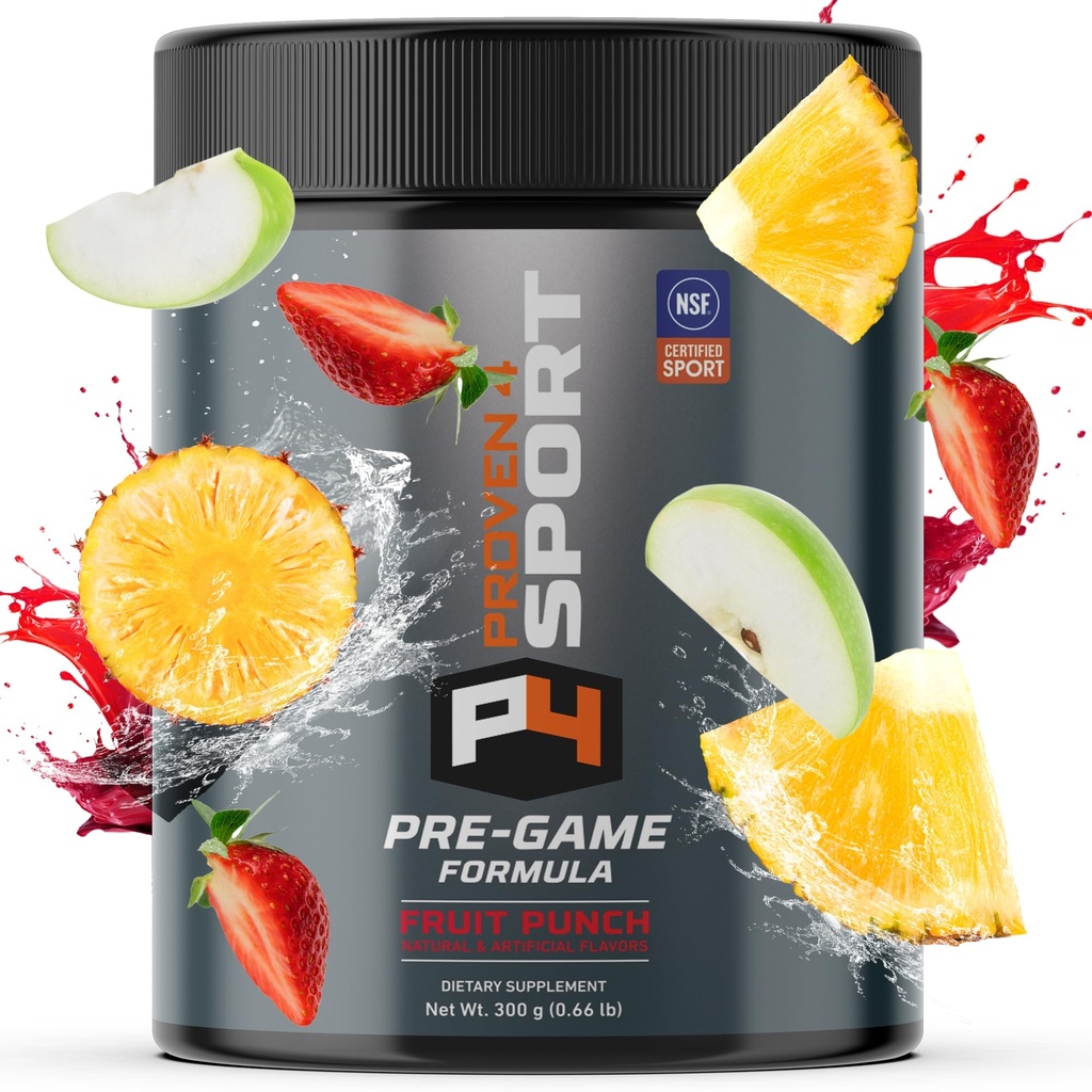 Proven4 Proszek do przygotowania wstępnego dla mężczyzn i kobiet z kreacją - Beta Alanina - Kofeina, NSF Certified preatoring Energy Supplement Fruit Punch 30 Służenie