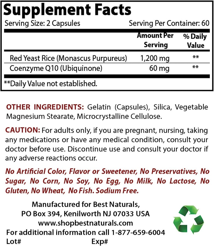 Najlepszy Naturals Red Yeast Rice z CoQ10 i Niacin 500 mg
