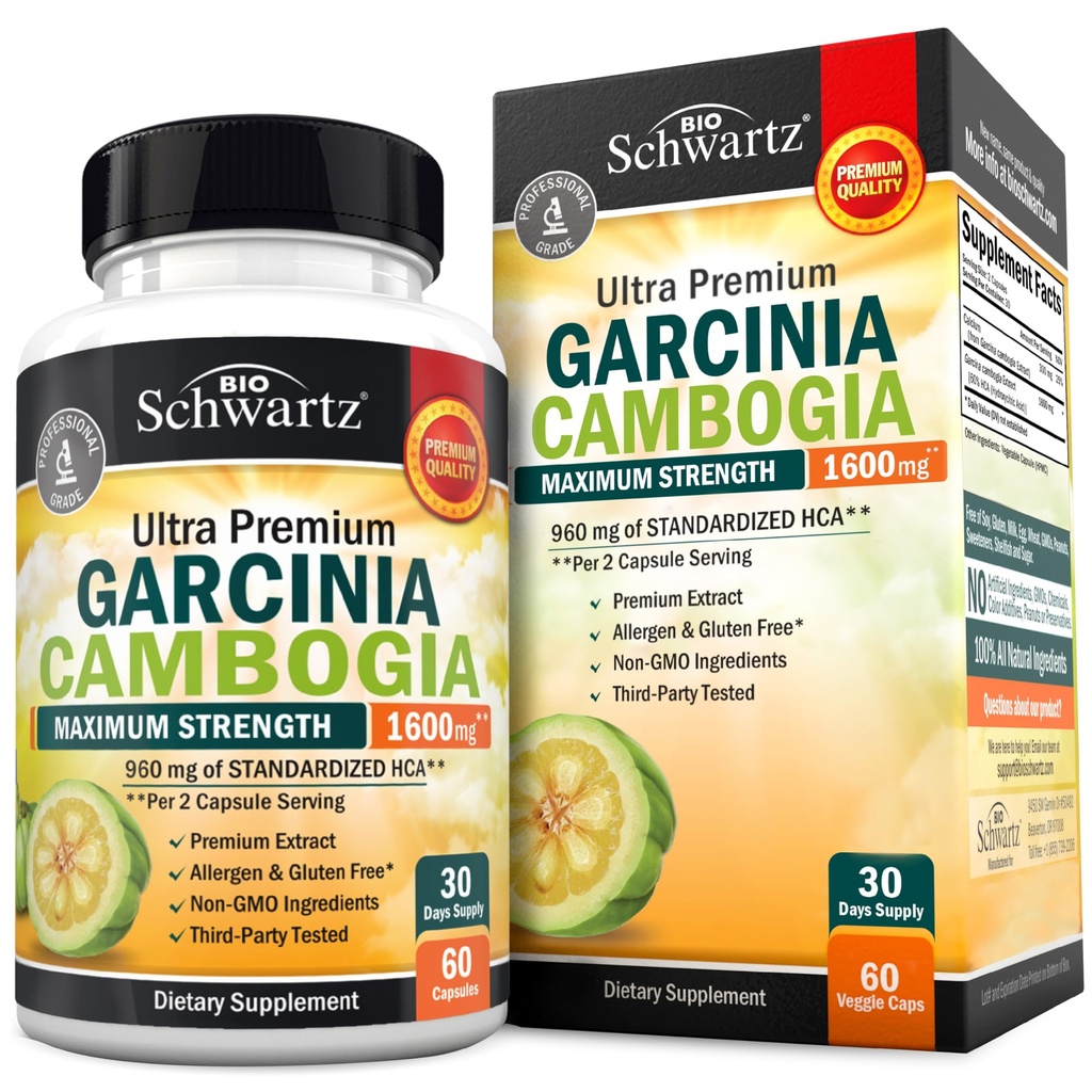 Garcinia Cambogia Weight Loss Pills - Maksymalna moc Appetite Suppressant & Fat Burner dla mężczyzn i kobiet - 1600mg Natural Extract & 960mg HCA - Metabolic Booster & Carb Blocker Kapsułki - 60Ct
