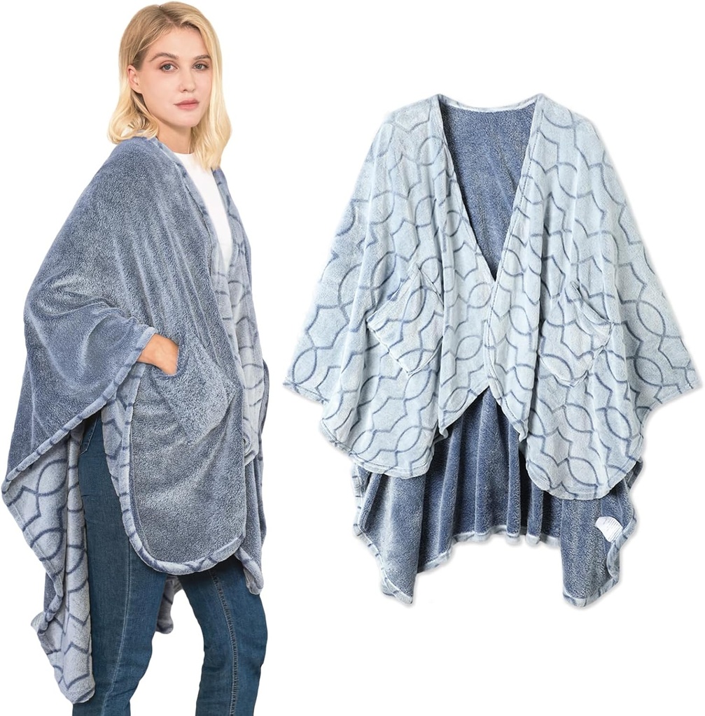Bcareself Kocyk z podwójnym kołnierzem Ultra Soft Flannel Kocyk, Kocyk zwrotny, z kieszeniami, dla kobiet i mężczyzn