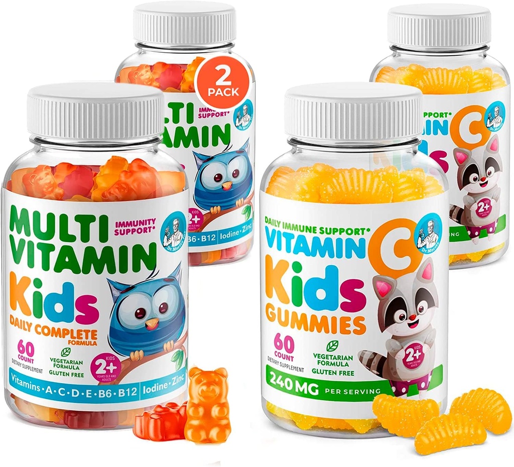 Dr MORITZ Essential Witamina Para - Dzieci Multivitamin Gummies Bundle (60 Count, 2 Pack) z witaminą C (60 Count 2 Pack)