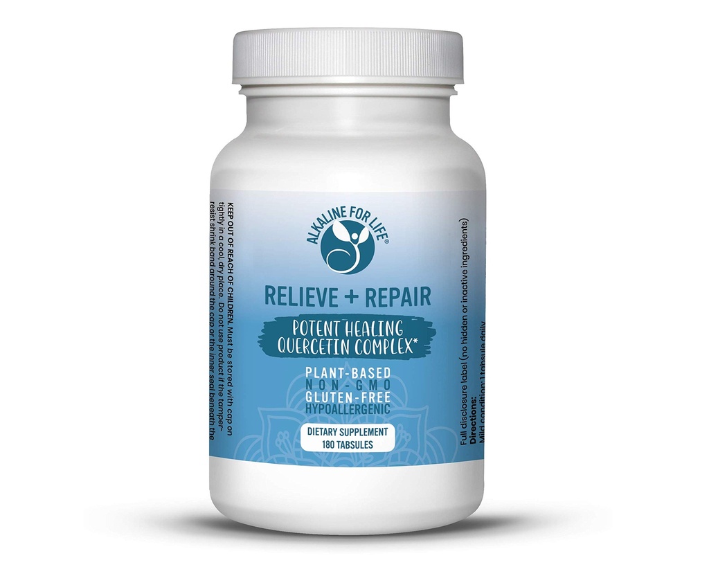 Relieve + Naprawa Quercetin 1000mg, Sok winogronowy proszek, Suplement przeciwutleniaczy OPC - Czysty Quercetin dwuwodny -Preferowany formularz dla dostępności biologicznej (180 Łatwe do Połknięcia Tab)