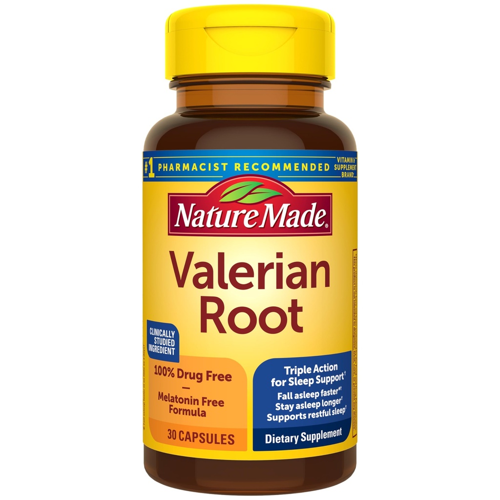 Nature Made Valerian Root for Sleep Support, Melatonin Free Seep Assistance dla dorosłych, 30 Valerian Root kapsułki, 30 Day Supply