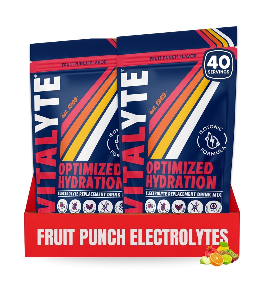 Vitalyte Electrolyte Powder Drink Mix, Isotonic Electrolyte Hydration Mix, Gluten Free Post Workout Powder Mix, Opakowanie po 2, 35 oz. Każdy, owocowy poncz Flavor