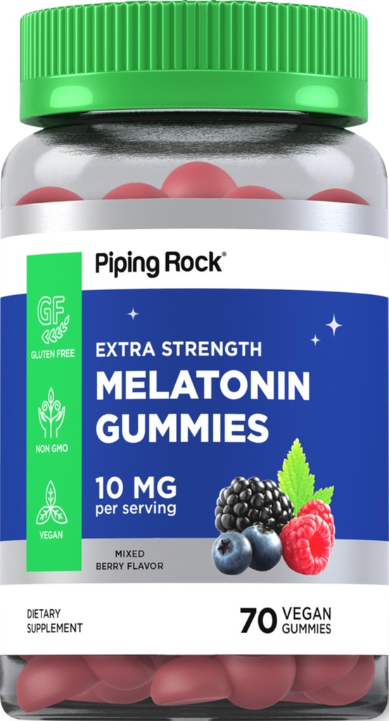 Piping Rock Melatonin Gummies 10mg Xim124; 70 Hrabia Xim124; Berry Flavor Supplement Xim124; Wegan, Non-GMO, Gluten Free