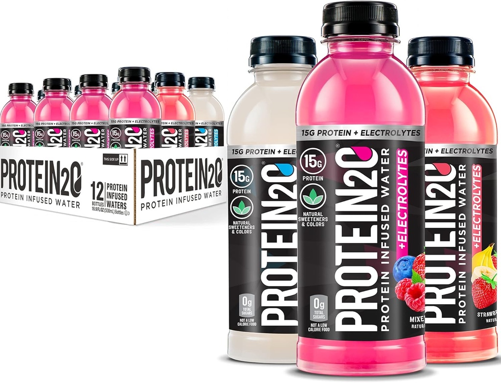 Protein2o 15 g Izolat białka serwatki Infused Water Plus Electrolytes, Sugar Free Sports Drink, Gotowy do picia, Gluten Free, Laktoza Free, Electrolyte Variety Pack, 16.9 fl Oz Bottle (12 Hrabia)