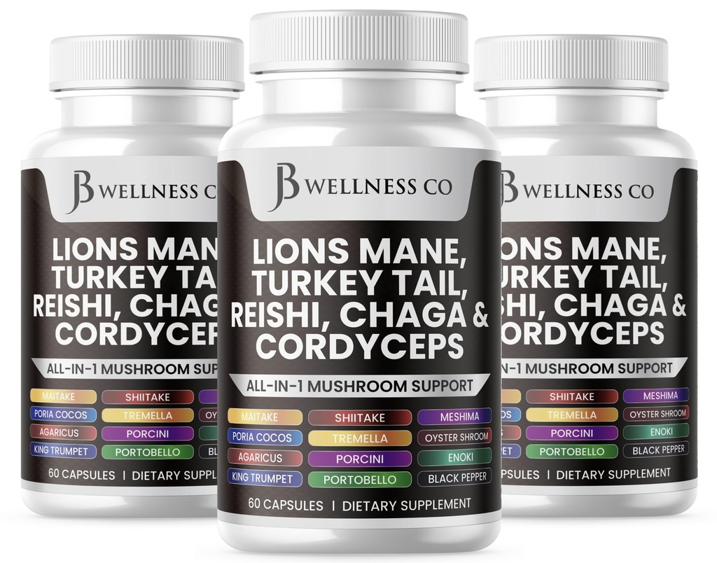 Lions Mane Supplement Wsparcie Cognitive, Zdrowie immunologiczne z Turcji Ogon 20in1 Mushroom Reishi Cordyceps Chaga z Marshmallow Root -180 Count