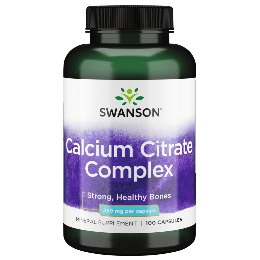 Swanson Wapnia Citrate Complex Bone Muscle Nerve Health Blood Pressure Supplement Mineral Supplement 250 mg Wapnia (z cytrynianu i karbonianu) 100 Kapsułki