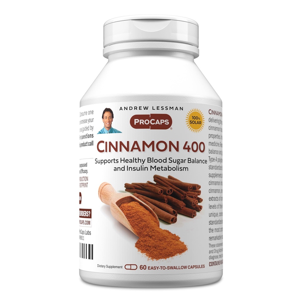 ANDREW LESSMAN Cynamon 400mg - 60 Kapsułek - Wysoka potencja, Wyciąg standardowy. Żadnych dodatków. Małe kapsułki łatwe do połknięcia