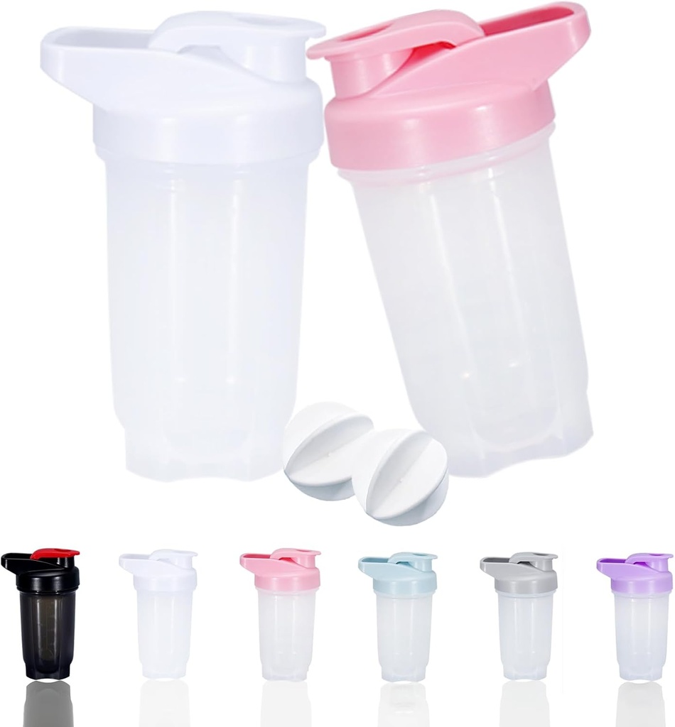 Butelka shaker Protein Shakes Cup i 10- unce / 300ML Butelka shaker z whisky kulki, Butelki shaker protein zestaw butelek, non- BPA plastik (biały + różowy (2PCS))