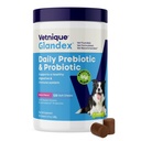 Vetnique Glandex Daily Probiotics dla psów z prebiotykami do wspierania zdrowia Gut z fiber i enzymów pokarmowych, Probiotic Chews lub proszków (120ct Chews, Bacon Chews)