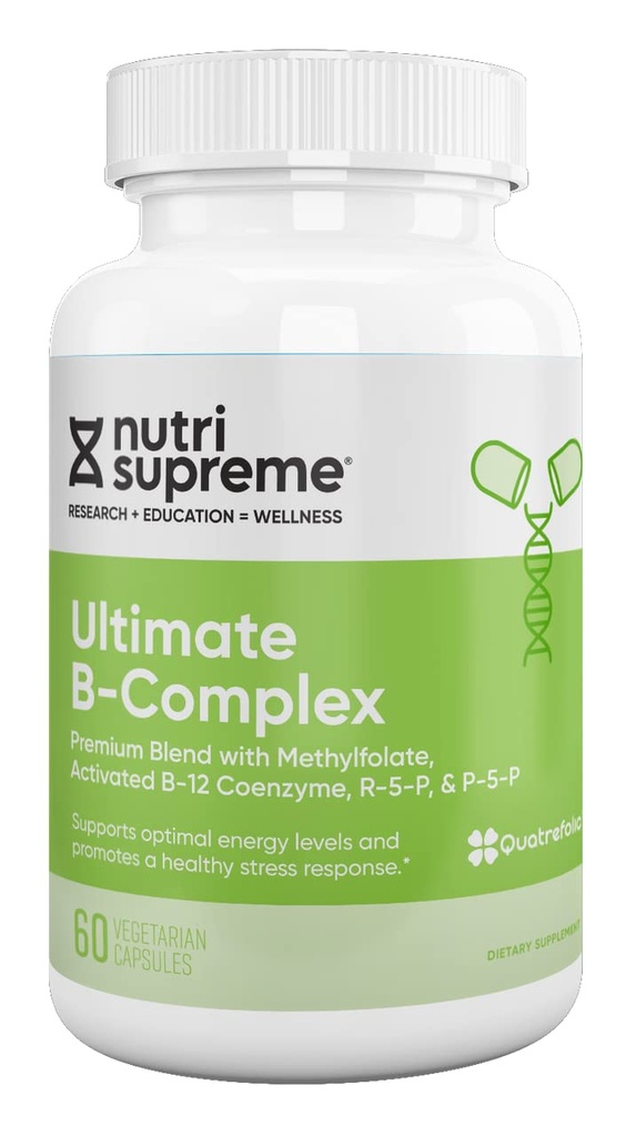 Nutri Supreme Ultimate B Complex, Wysoce Absrobowalne Esential B Witaminy z metylofolianem do wspierania funkcji układu nerwowego, 60 Kapsułki