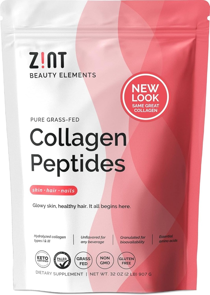 Zint Collagen Peptydes Powder (32 oz): Paleo-Friendly, Keto- Certified, Grass- Fed Zhydrolizowane Kolagen Suplement do białka - Unflavored, Nie GMO