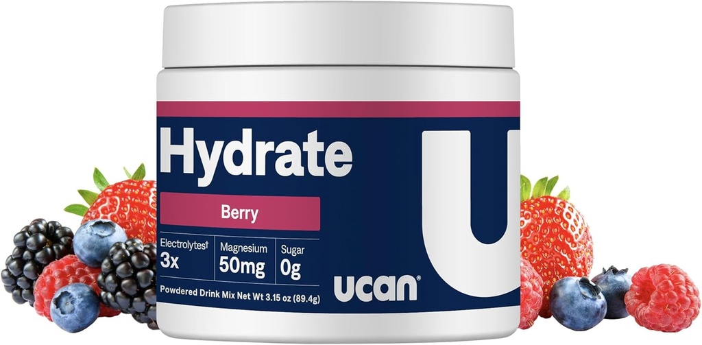 UCAN Hydrate Electrolyte Drink Mix (Berry, 30 Servings) Sugar-Free, Keto- Friendly, Vegan, Non-GMO, Gluten- Free Electrolyte Proszek z potasu i magnezu dla biegaczy i sportowców